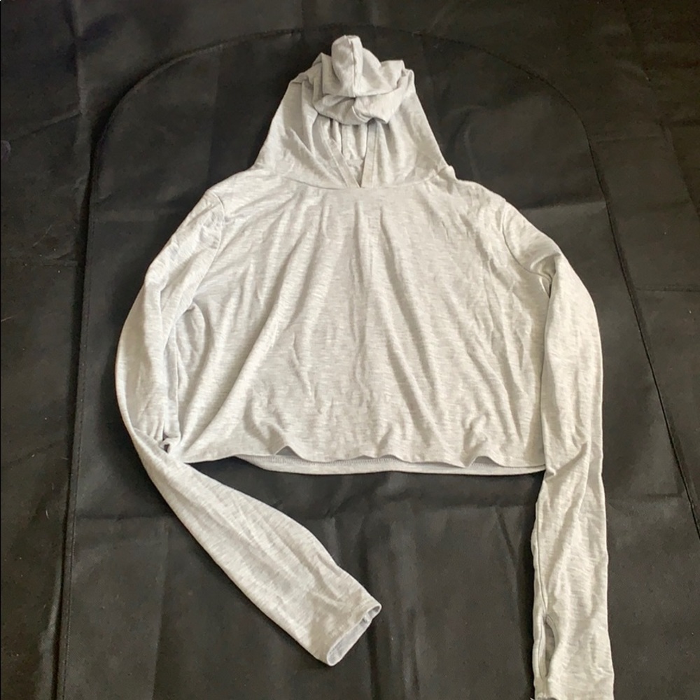 FOREVER21 SWEATSHIRT HOODIE CROP TOP GRAY SMALL